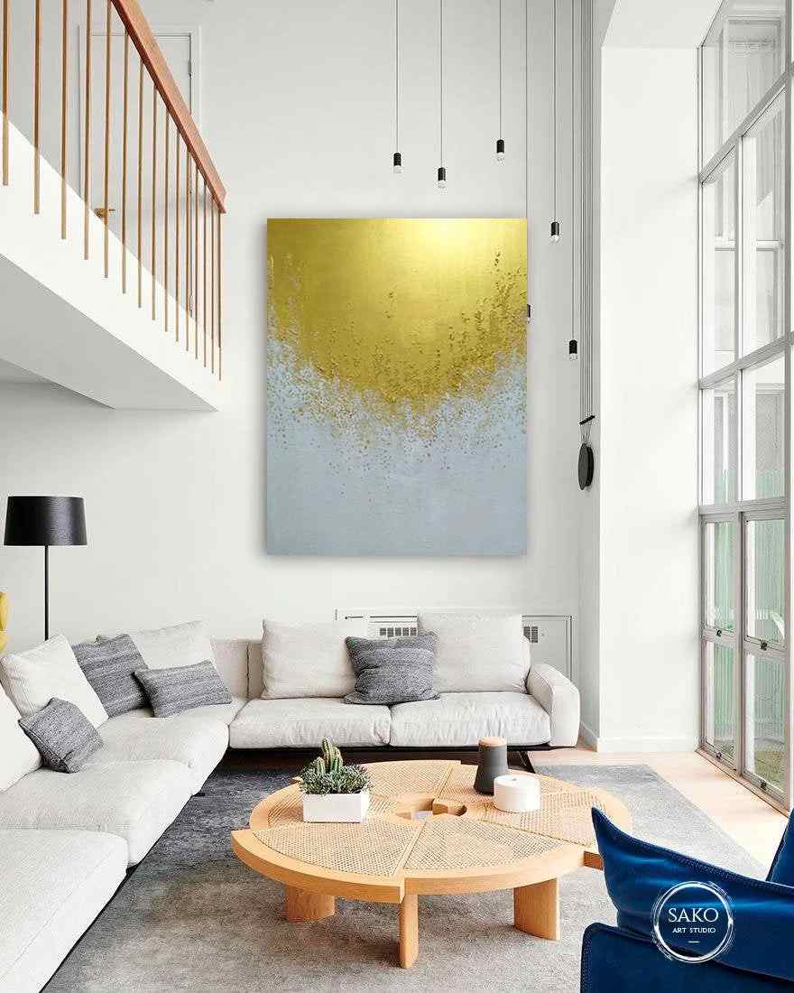 Gold Leaf Contemporary - oversized neutral wall art for nursery